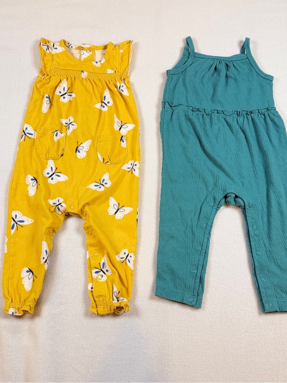 Carter's Yellow Butterfly Romper & Teal Jumpsuit Set